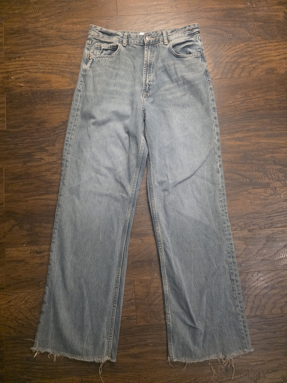 Zara Light Blue Wide-Leg Raw Hem Jeans
